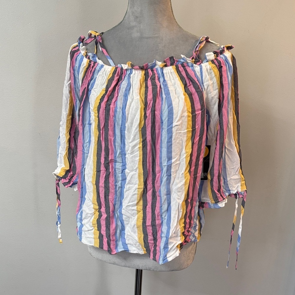 a.n.a Multicolor Striped Off-Shoulder Blouse NWT L